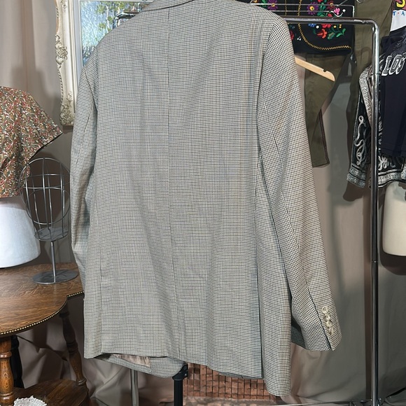 Alfred Sun Silk/Wool Blend Tan, Brown and Black Mini Houndstooth Blazer 44R - Picture 7 of 9